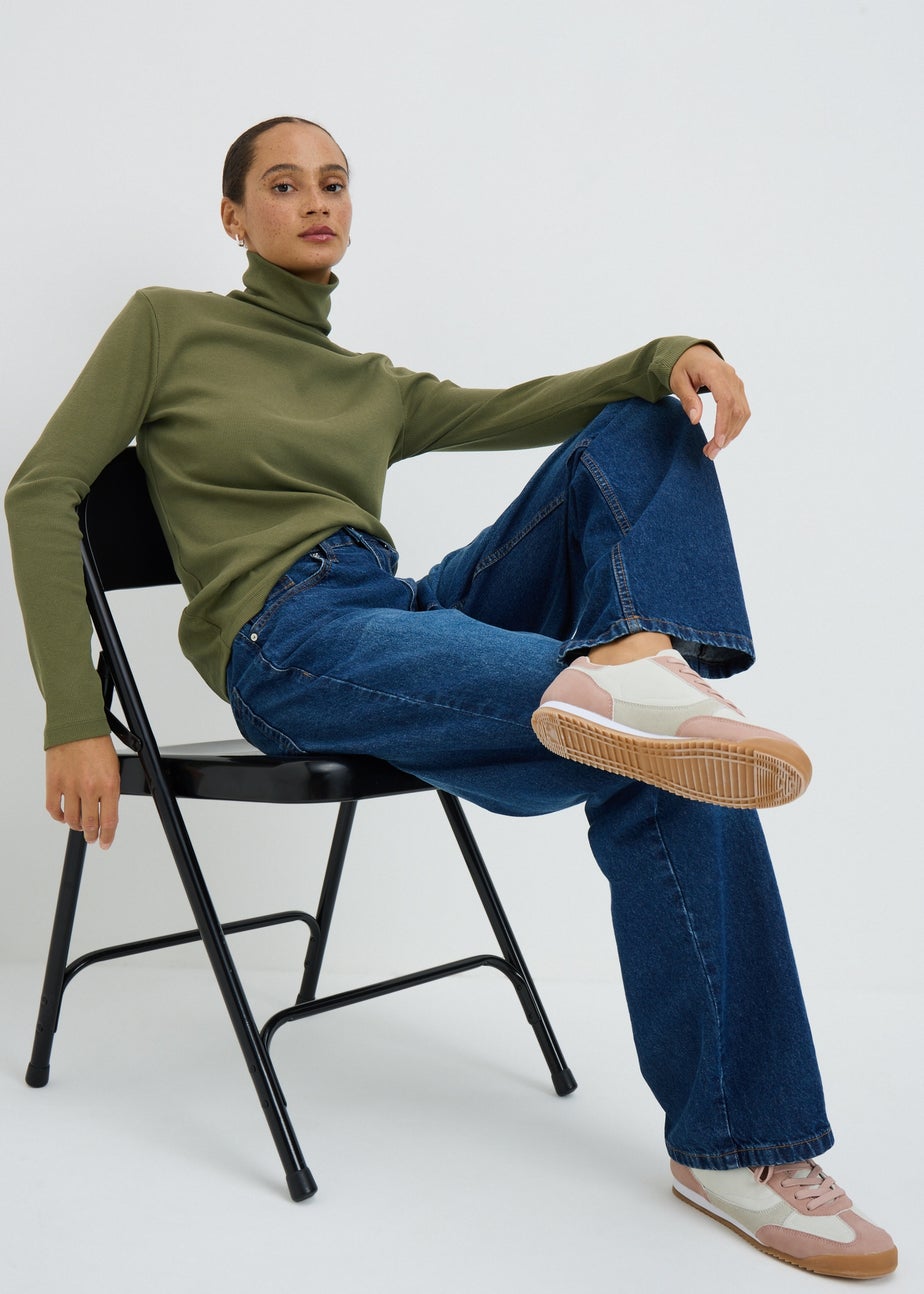 Khaki Roll Neck Ribbed Top