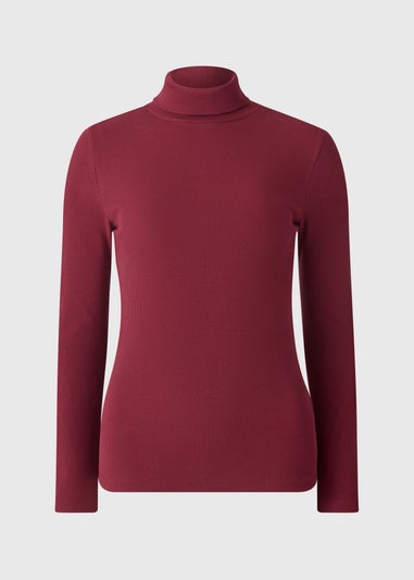 Burgundy Roll Neck Ribbed Top