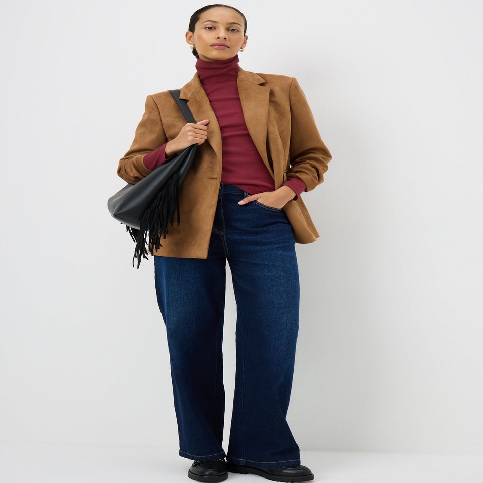 Burgundy Roll Neck Ribbed Top