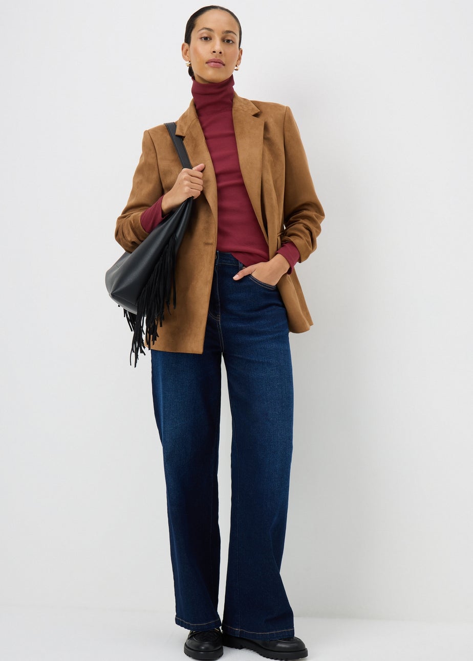 Burgundy Roll Neck Ribbed Top