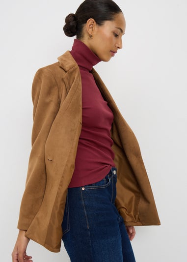 Burgundy Roll Neck Ribbed Top