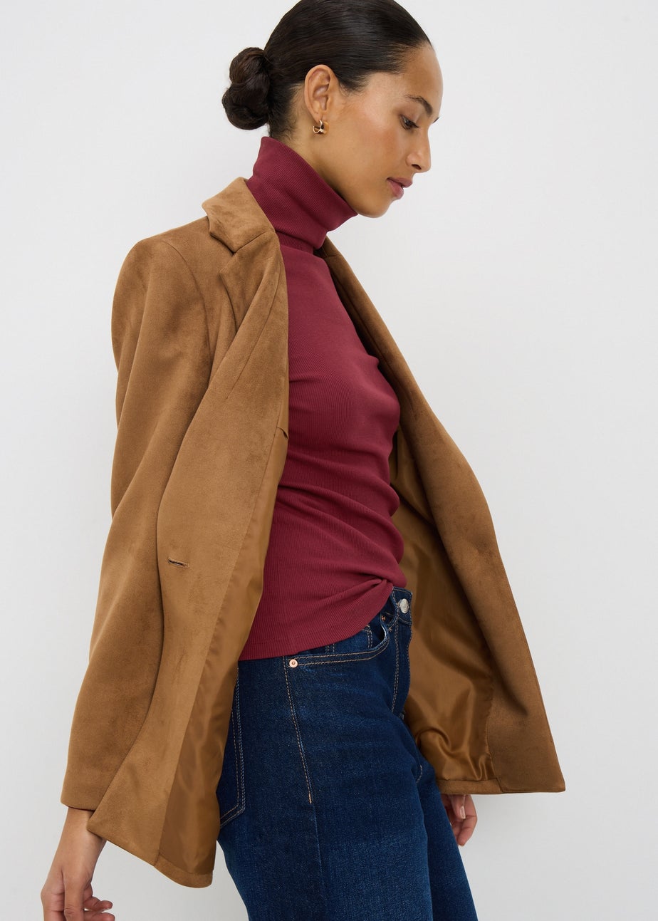 Burgundy Roll Neck Ribbed Top