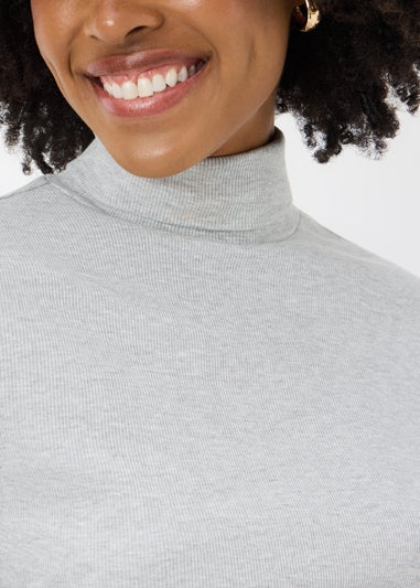Grey Roll Neck Ribbed Top