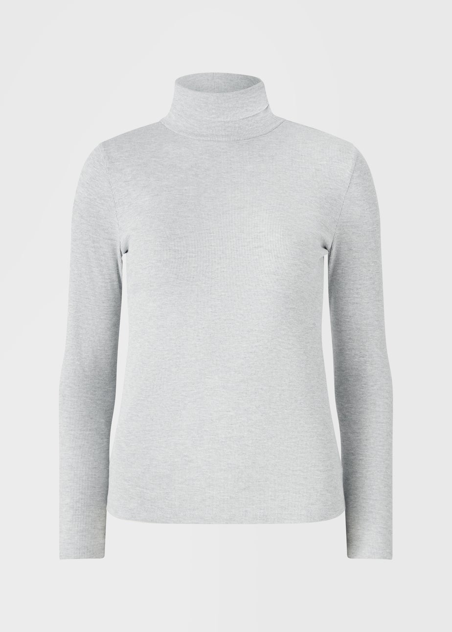 Grey Roll Neck Ribbed Top