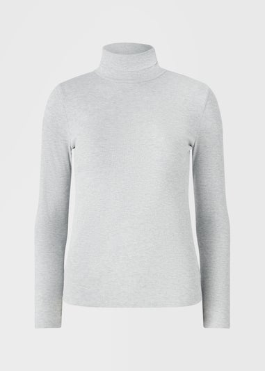 Grey Roll Neck Ribbed Top