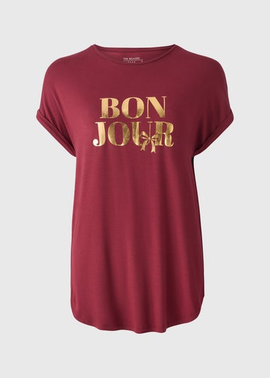 Burgundy Bonjour Longline T-Shirt
