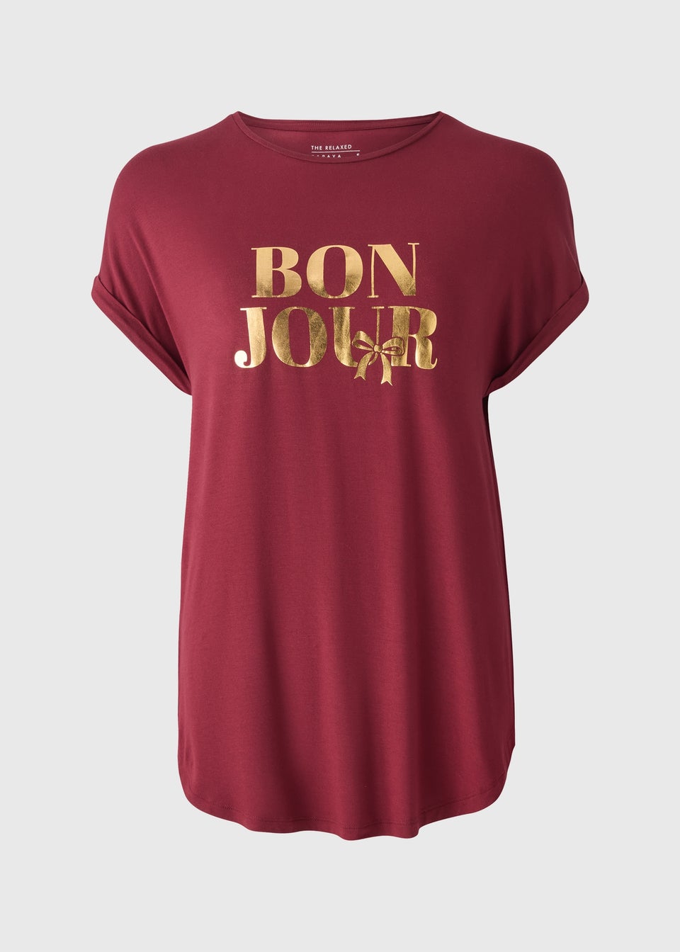 Burgundy Bonjour Longline T-Shirt