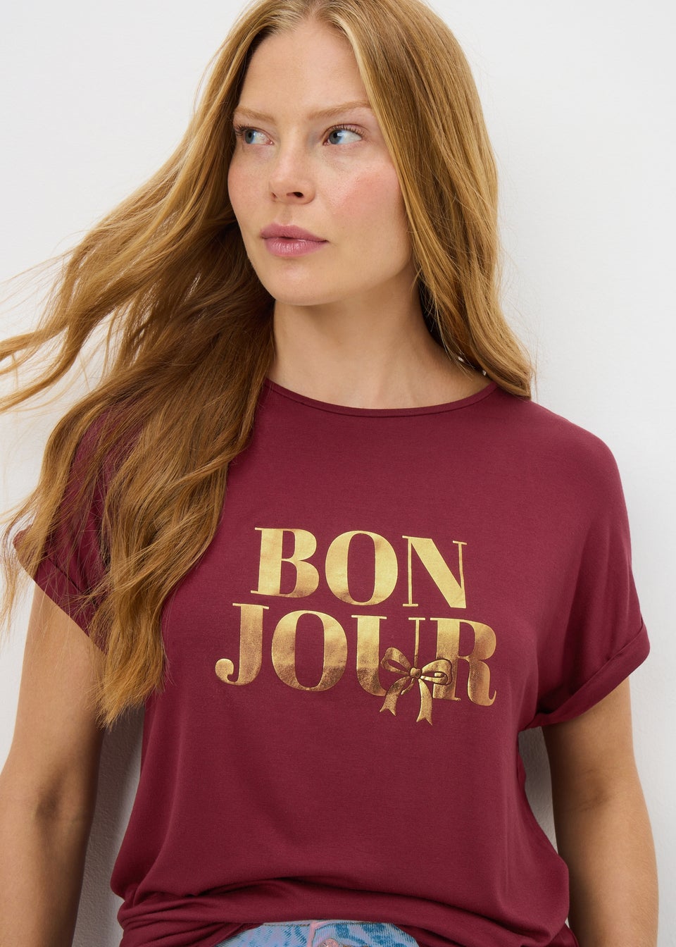 Burgundy Bonjour Longline T-Shirt