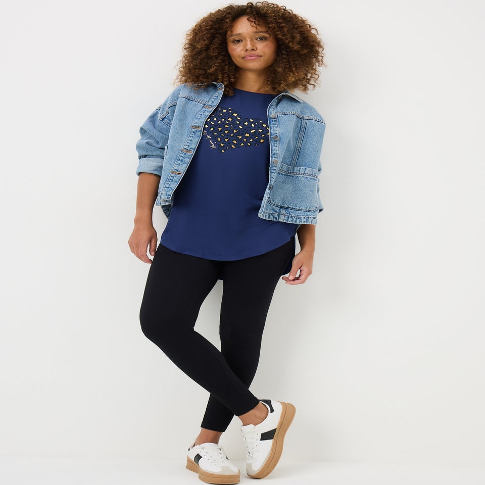 Navy Animal Heart Slogan Longline T-Shirt