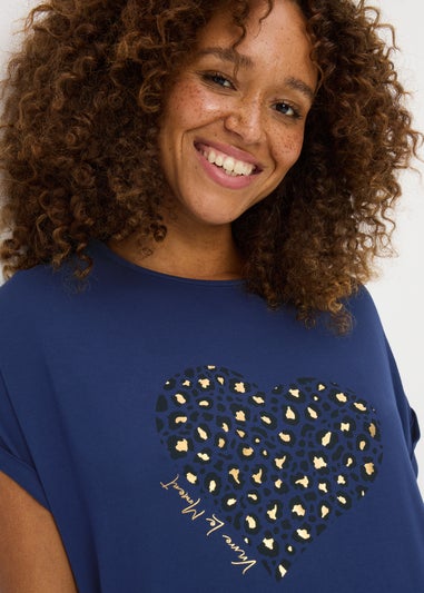 Navy Animal Heart Slogan Longline T-Shirt