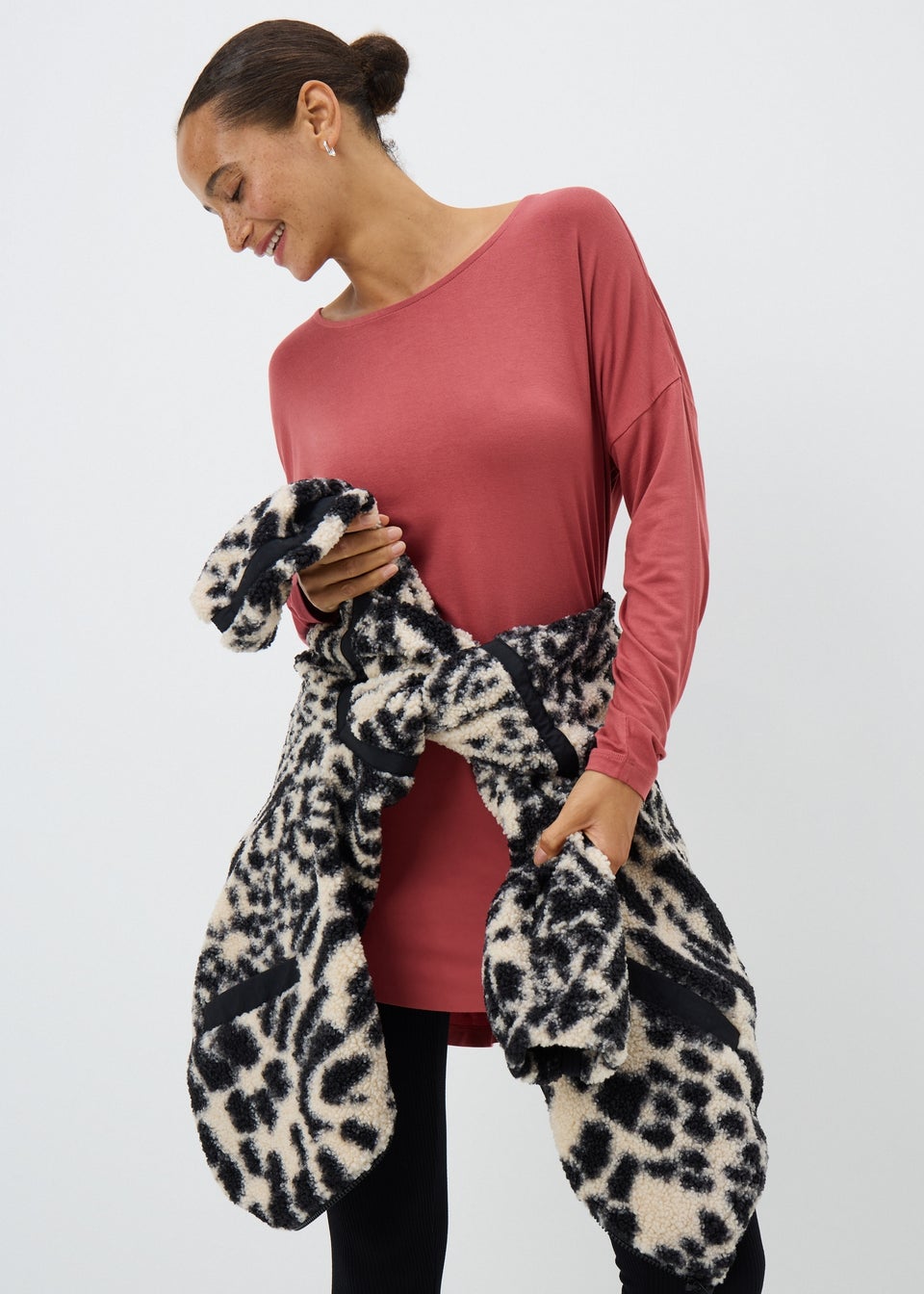 Dark Pink Relaxed Fit Long Sleeve Top