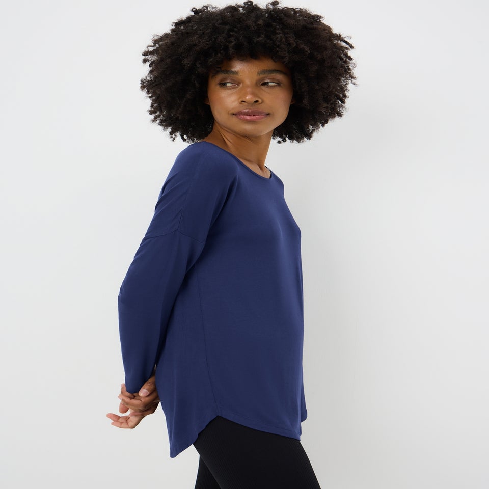 Navy Relaxed Fit Long Sleeve Top