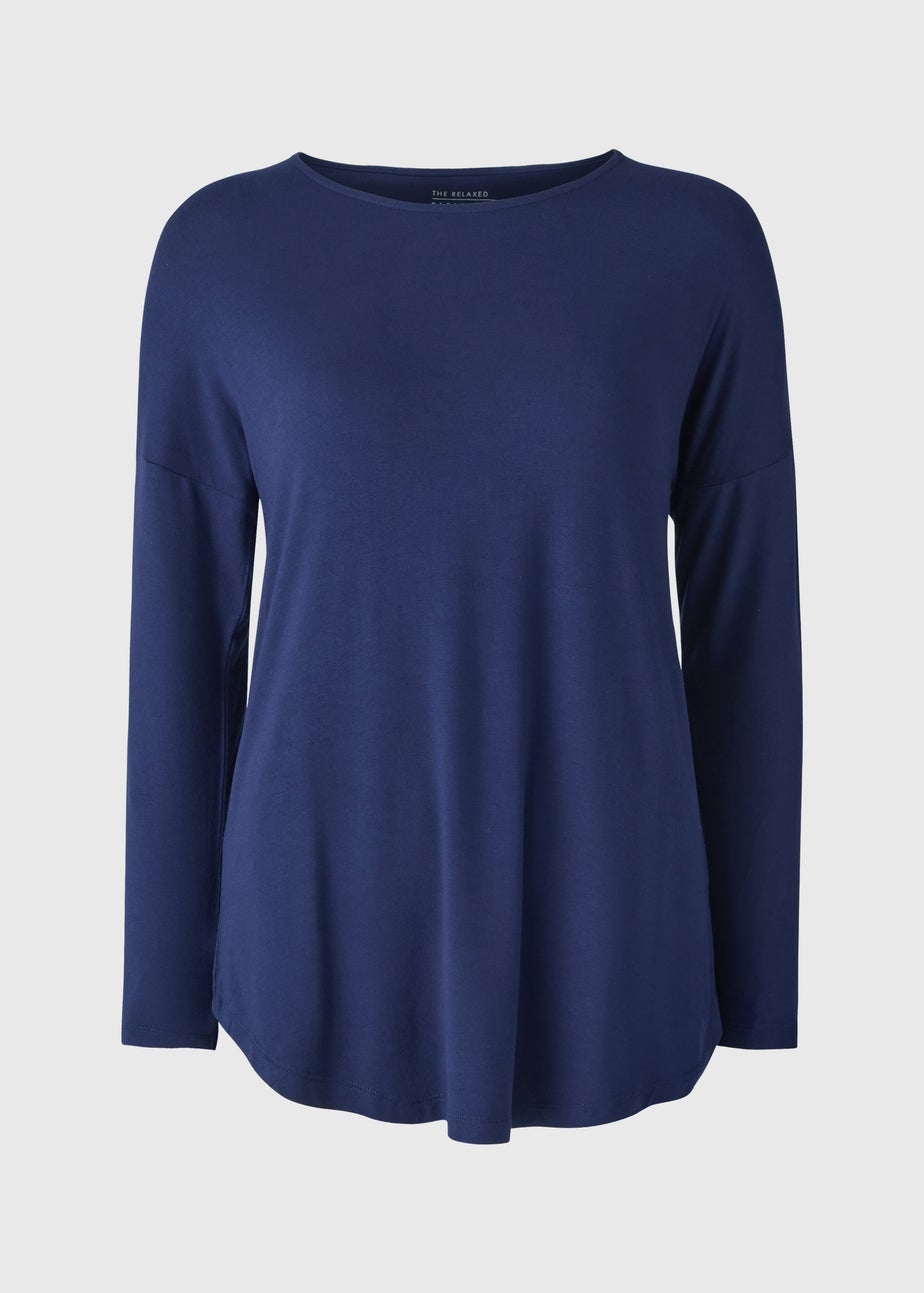 Navy Relaxed Fit Long Sleeve Top