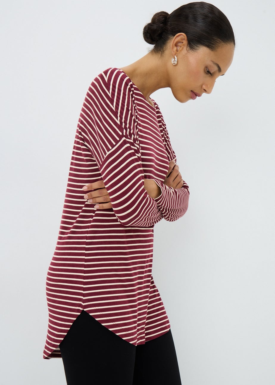 Burgundy Longline Striped T-shirt