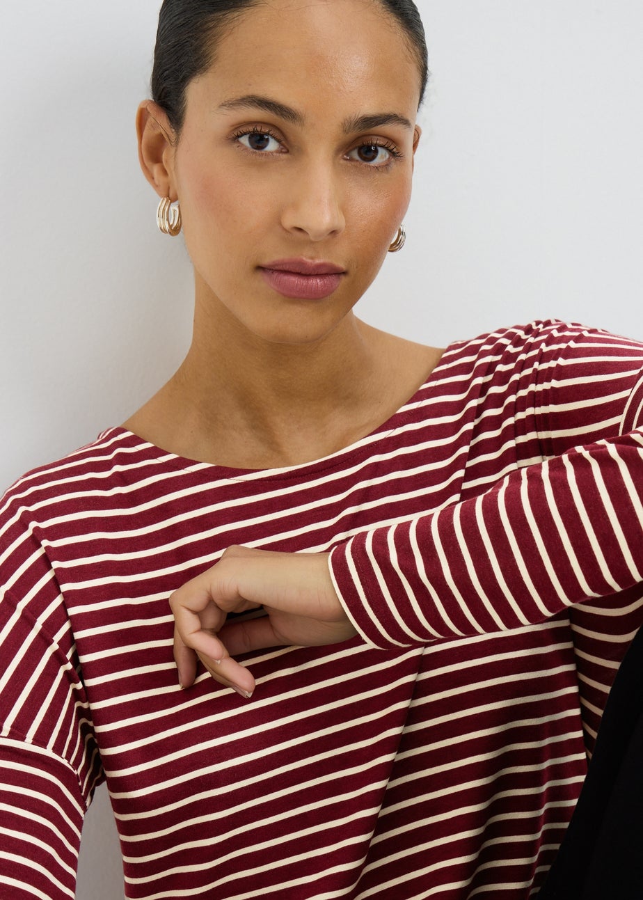 Burgundy Longline Striped T-shirt