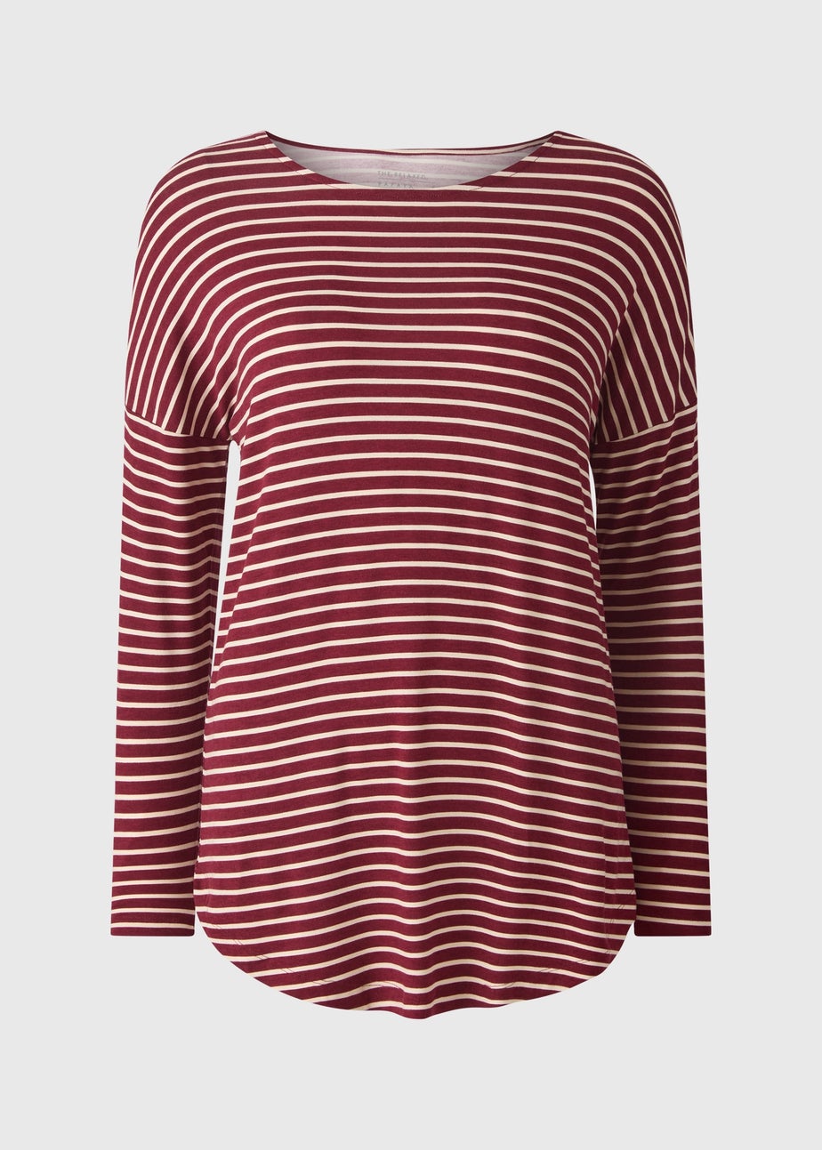 Burgundy Longline Striped T-shirt