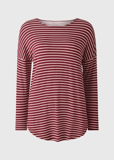 Burgundy Longline Striped T-shirt