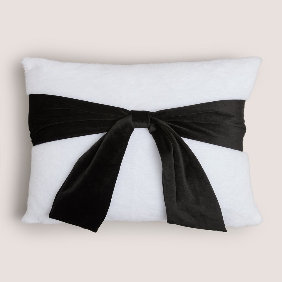 Black & White Bow Fleece Cushion