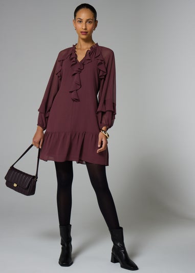 Et Vous Burgundy Frill Sleeve Boho Mini Dress