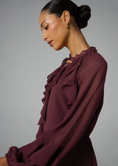 Et Vous Burgundy Frill Sleeve Boho Mini Dress