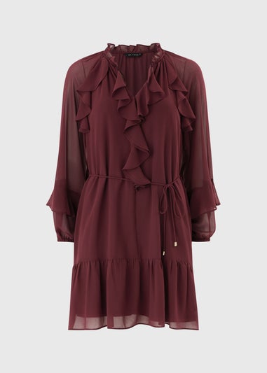 Et Vous Burgundy Frill Sleeve Boho Mini Dress