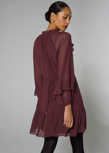 Et Vous Burgundy Frill Sleeve Boho Mini Dress