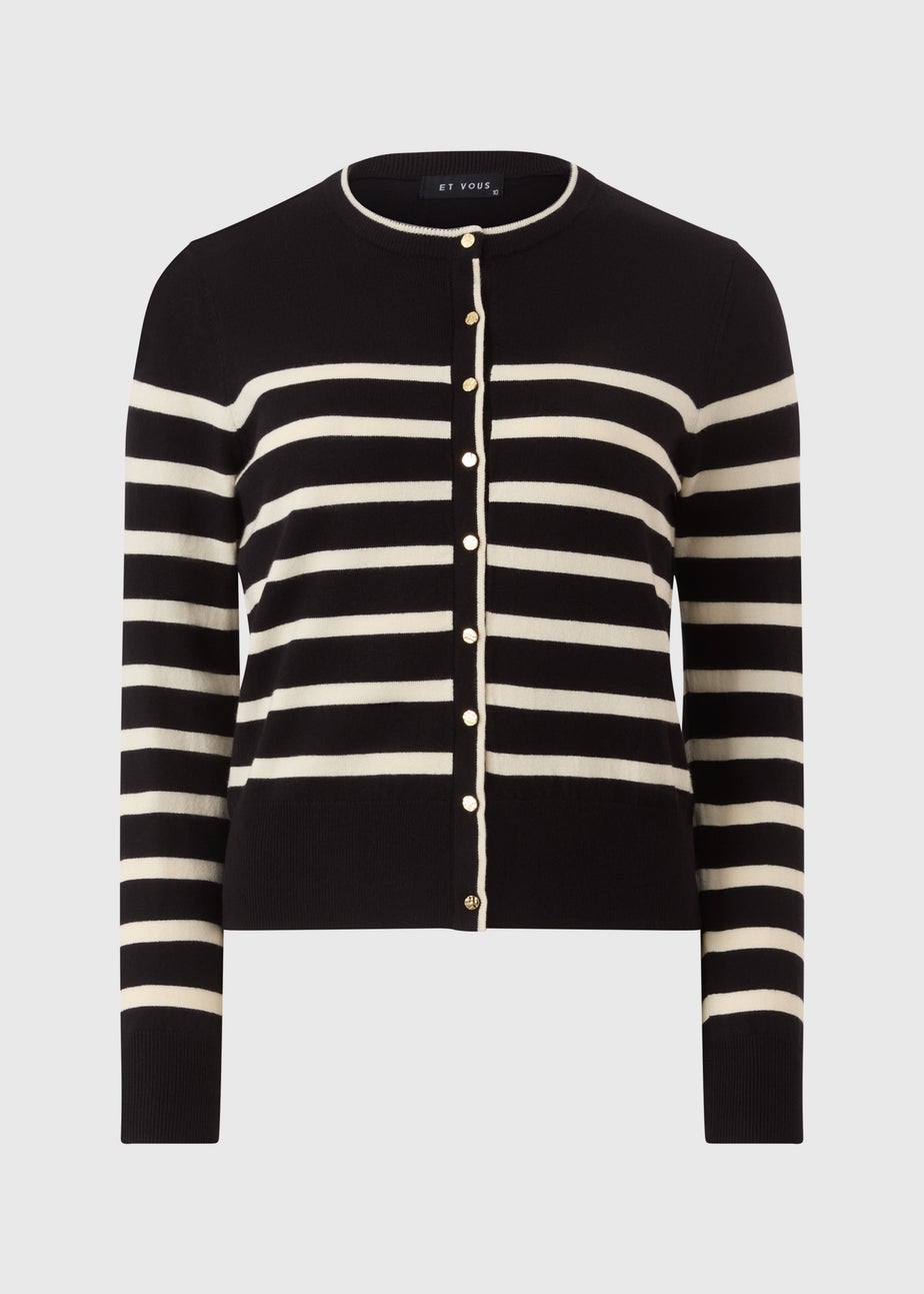 Et Vous Black Mono Stripe Button Cardigan