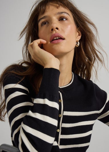 Et Vous Black Mono Stripe Button Cardigan
