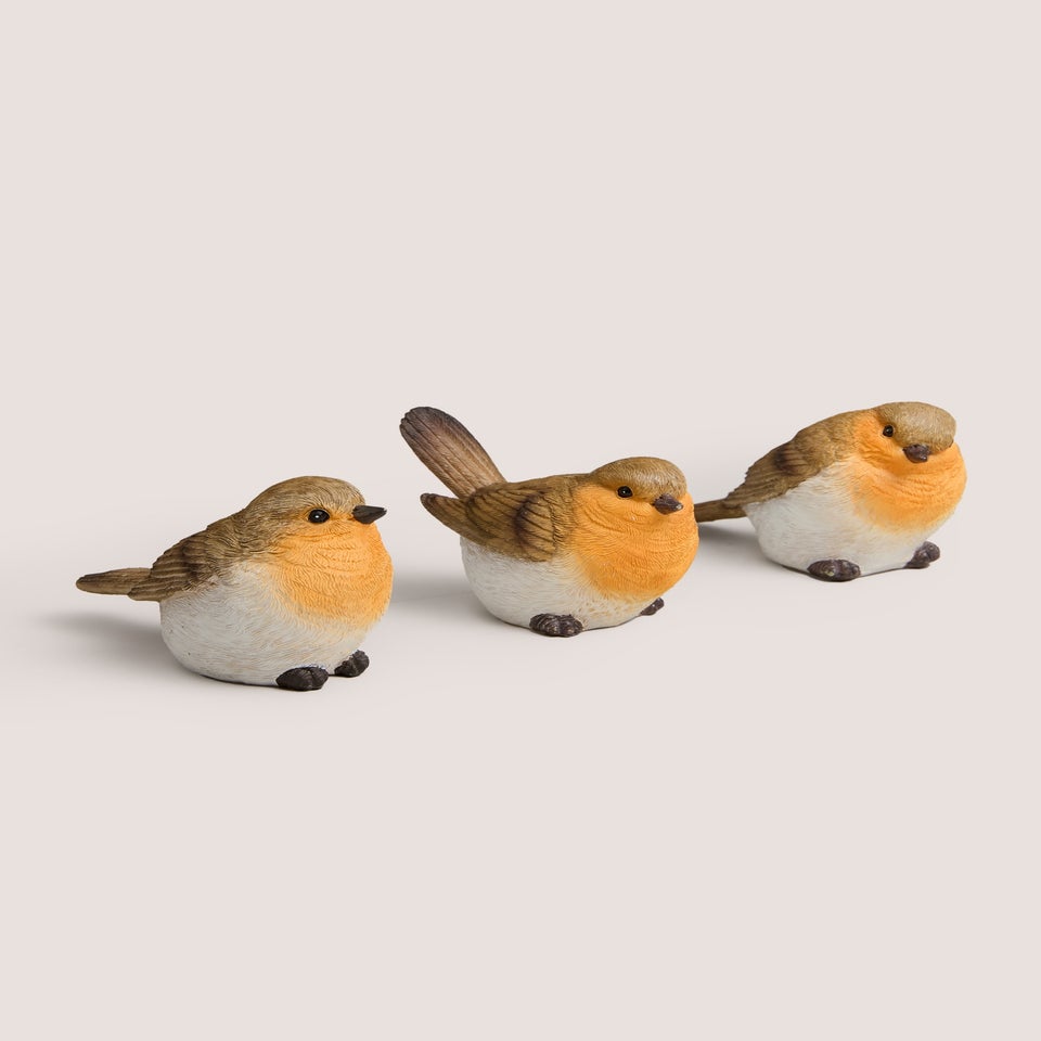 3 Pack Brown Robin Ornaments