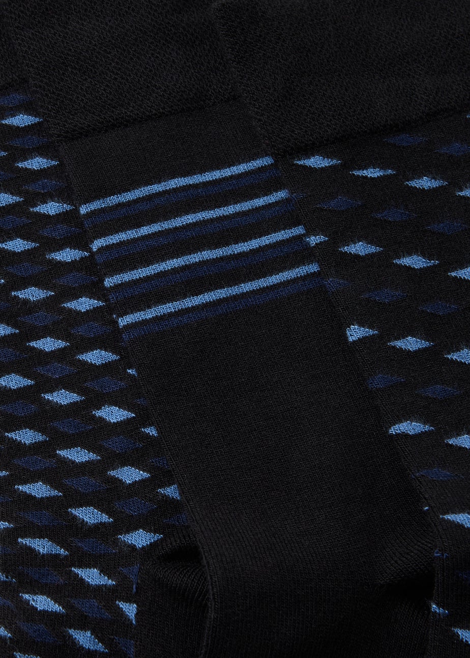 3 Pack Blue Modal Paterned Socks