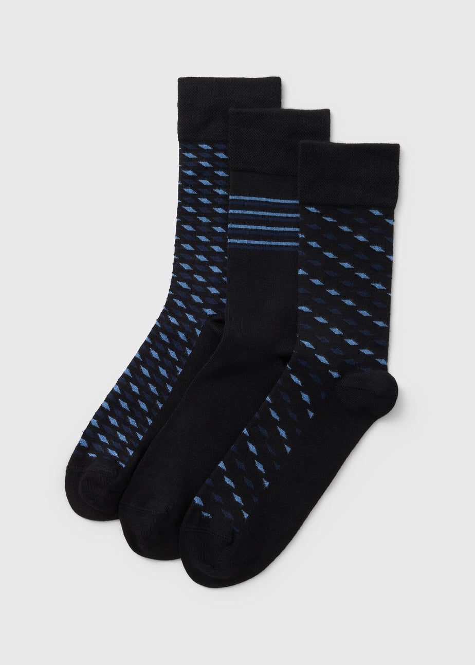 3 Pack Blue Modal Paterned Socks