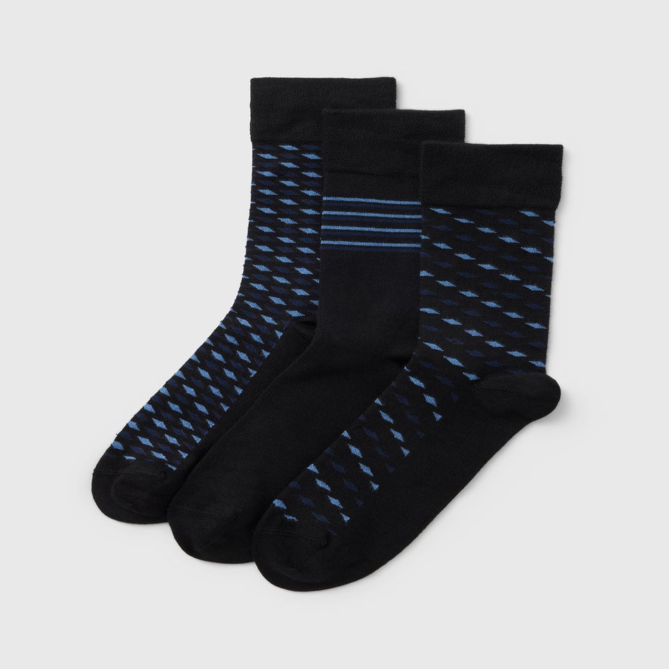 3 Pack Blue Modal Paterned Socks