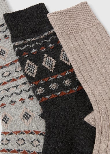 3 Pack Grey Fairisle Boot Socks