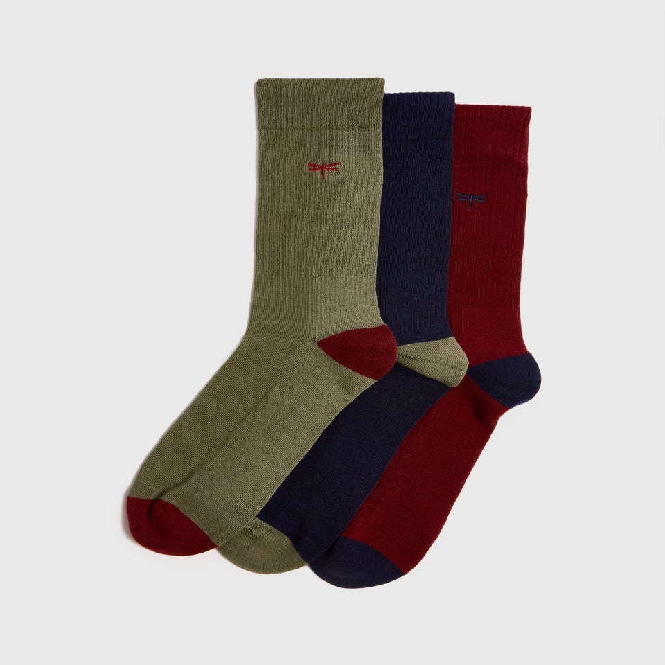 3 Pack Green Cushioned Striped Scoks