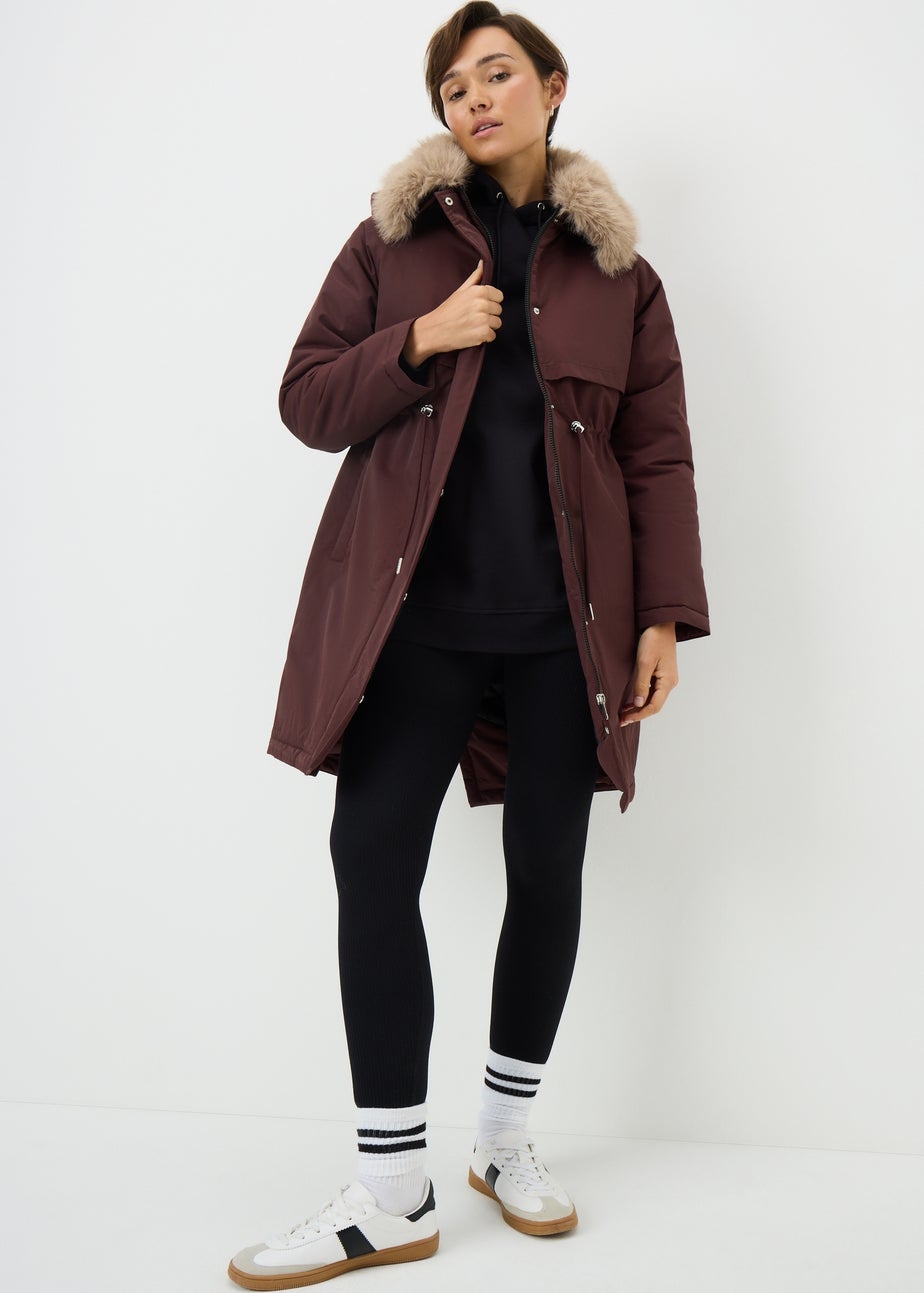 Burgundy Hooded Parka Coat