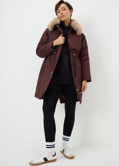 Burgundy Hooded Parka Coat