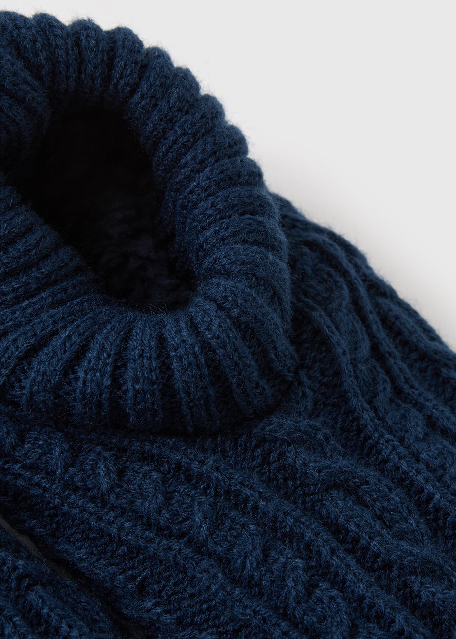 Navy Ankle Cableknit Slippers