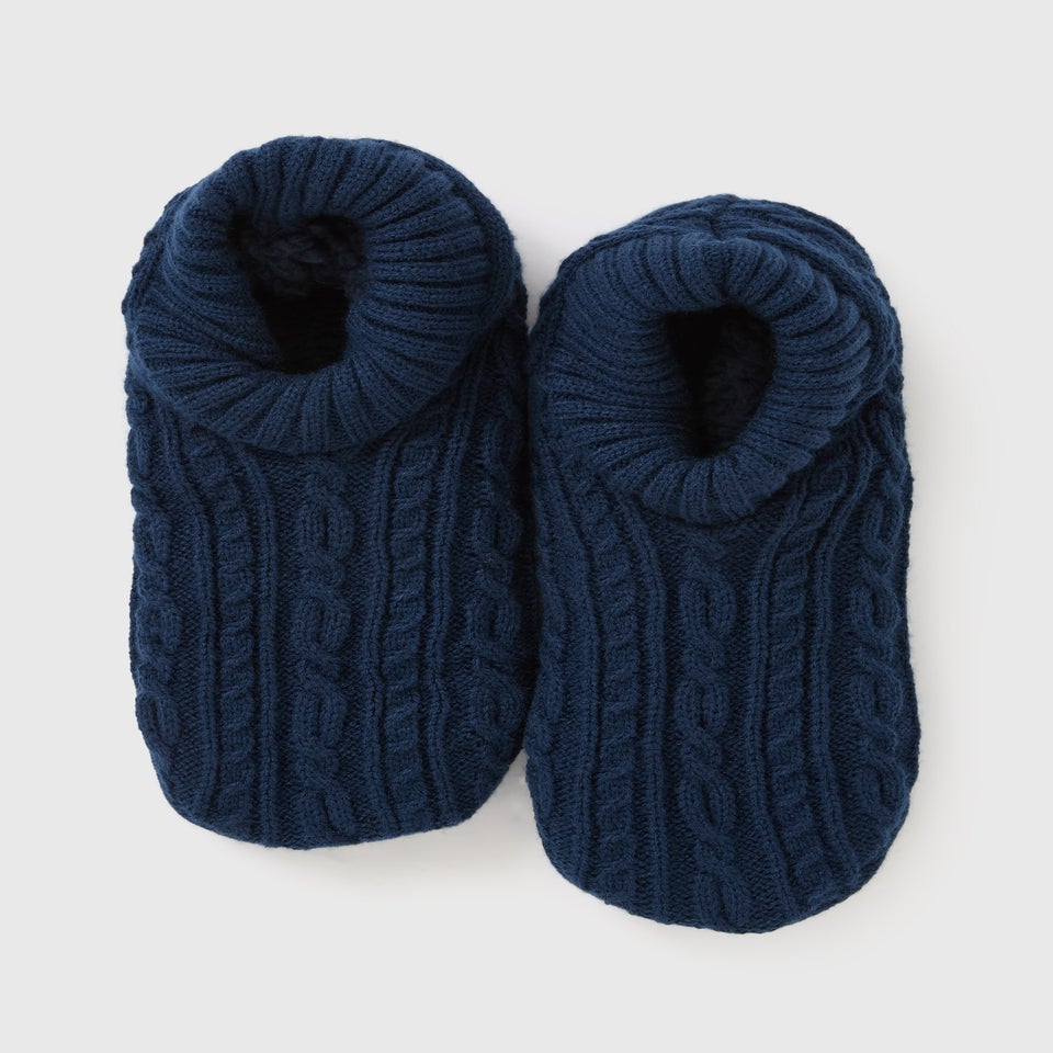 Navy Ankle Cableknit Slippers