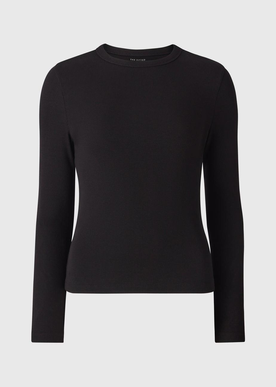 Black Ribbed Crew Neck Top
