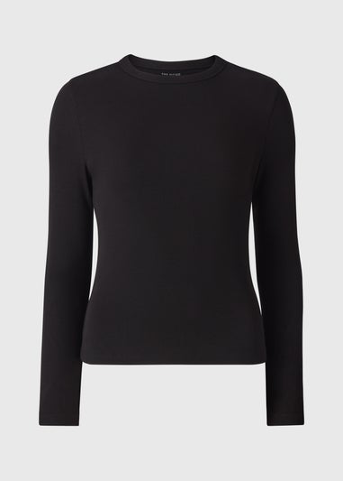 Black Ribbed Crew Neck Top