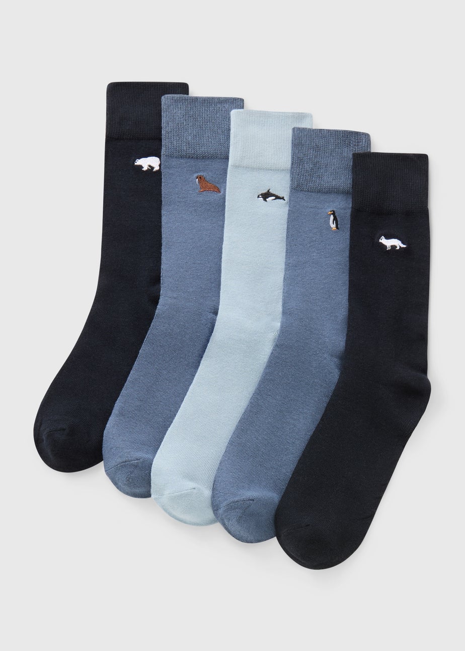 5 Pack Blue Embossed Arctic Socks