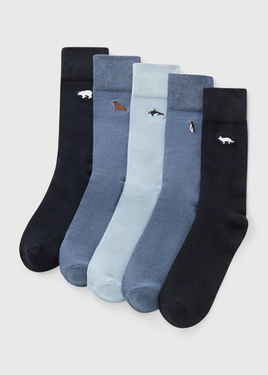 5 Pack Blue Embossed Arctic Socks