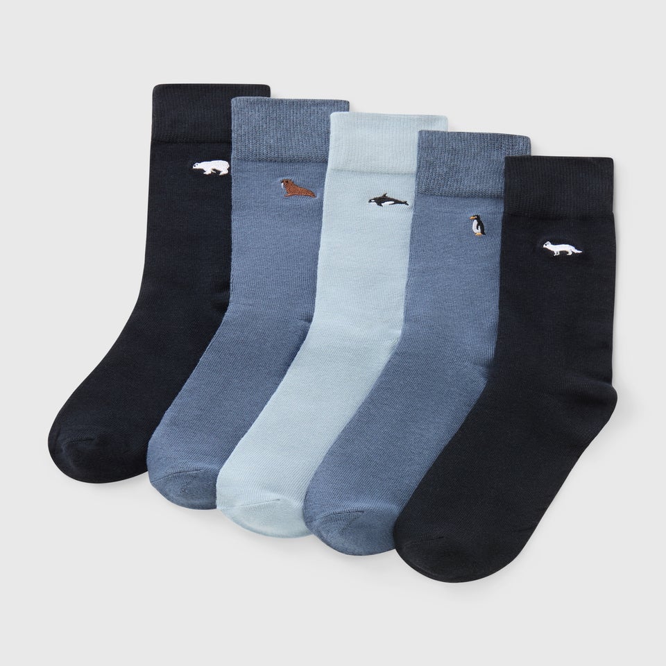 5 Pack Blue Embossed Arctic Socks