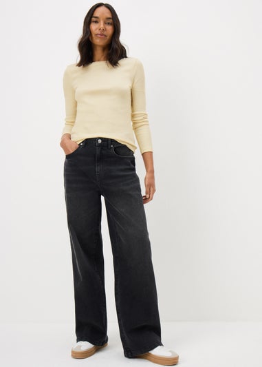 Cream Fitted Ribbed Long Sleeve Top