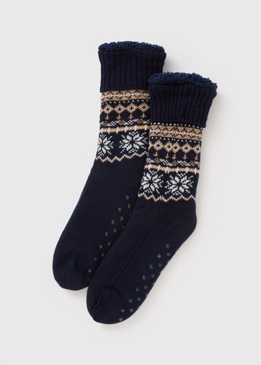 Navy Borg Fairisle Socks