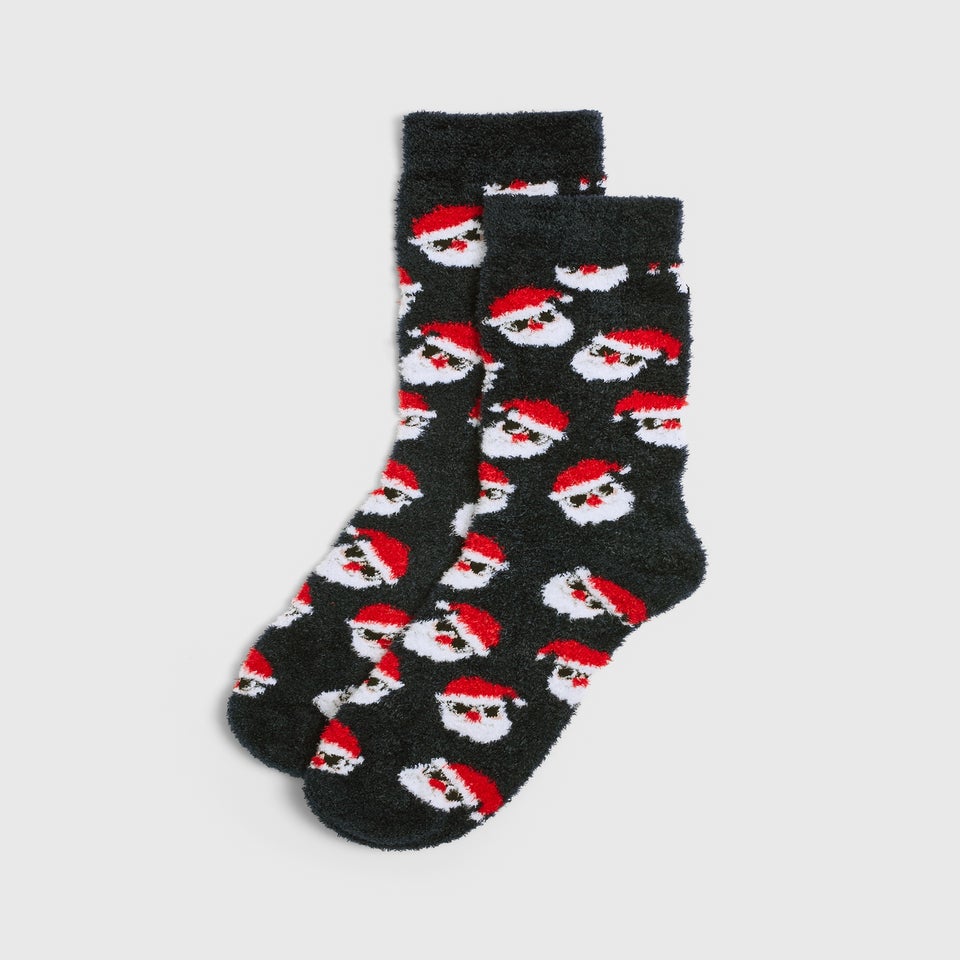 Black Christmas Santa Cosy Socks
