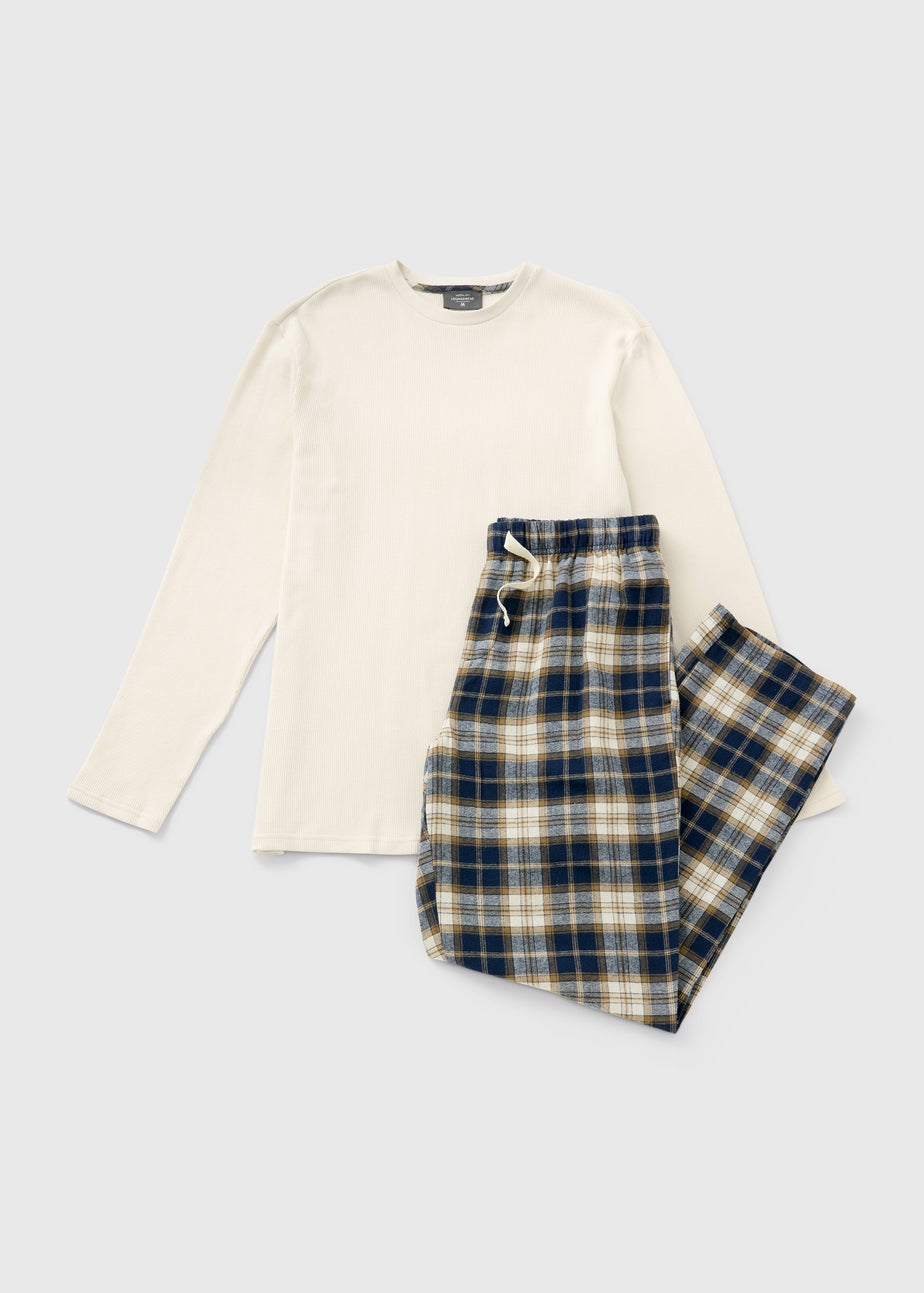 Stone Waffle Brushed Check Pyjama Set