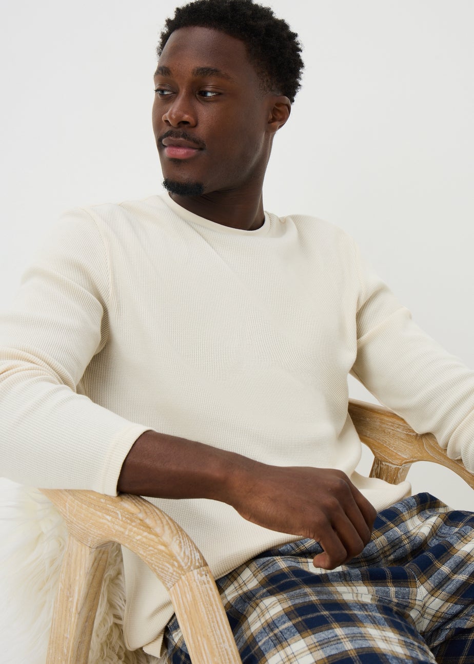 Stone Waffle Brushed Check Pyjama Set