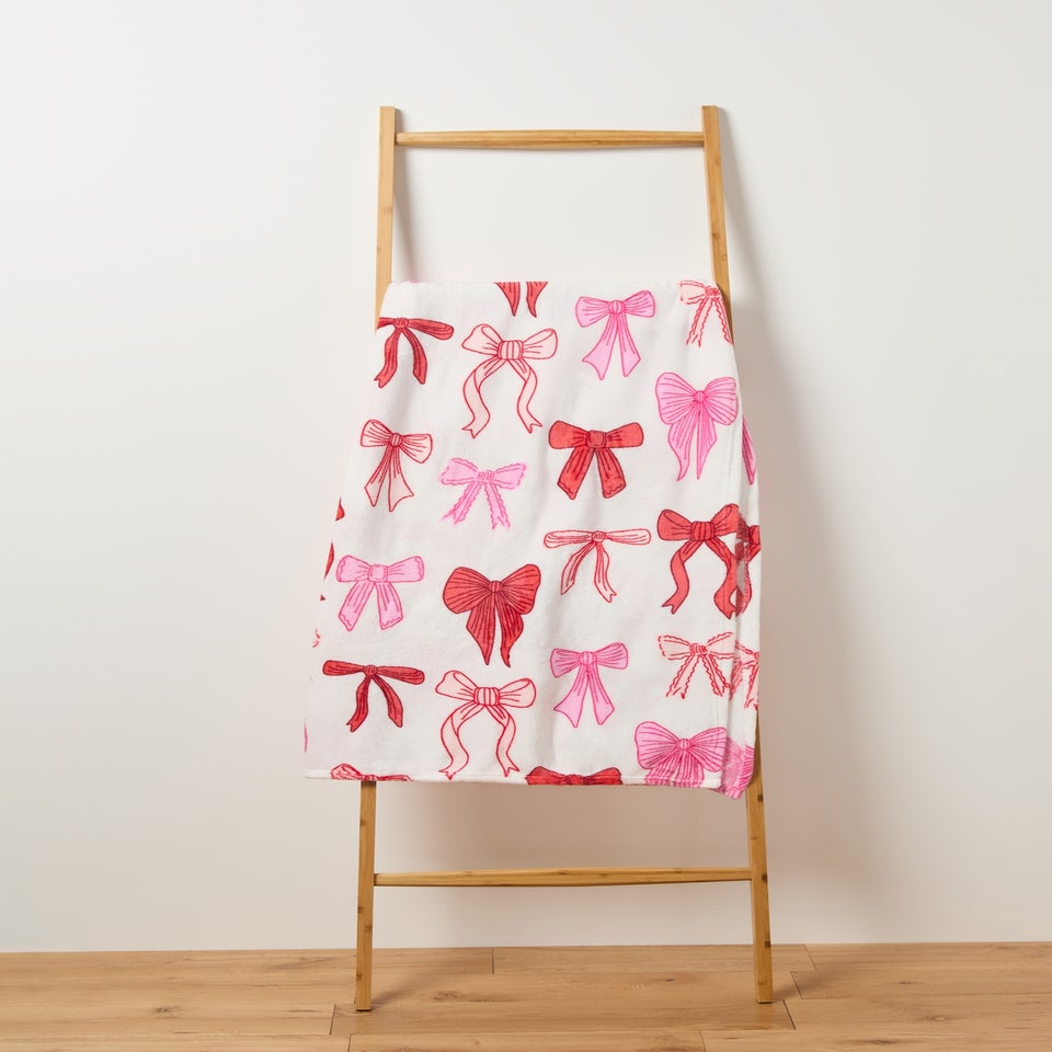 White Bow Fleece Throw