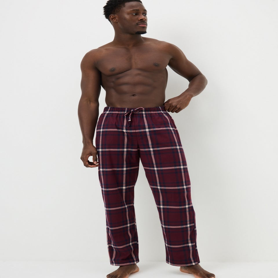 2 Pack Burgundy Slinky Check Pyjama Bottoms